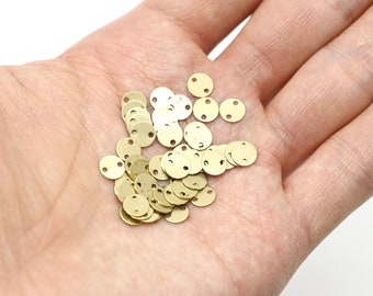 RAW BRASS, Coin disc charm, 6mm w/ 2 holes, Brass, Jewelry making supplies, Coin tag, 5 pcs, [RB1-G4]
