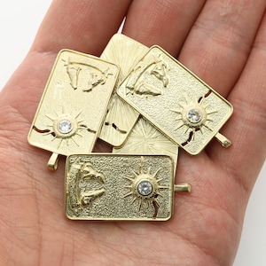 RAW BRASS, Tarot kaart hanger (De Maan), Cubic zircnoia, Messing, Sieraden maken benodigdheden, 5 stuks, [RQ16-G2]