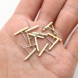 LATÓN CRUDO, Pendientes de perno cúbico de palo, Latón, Circonia cúbica, Poste de acero inoxidable, Suministros para hacer pendientes, 10 piezas, [RQ2-G7]