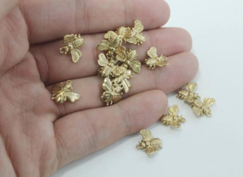 RAW BRASS, Bee charm S, Brass, Jewelry making supplies, Brass pendant, 5 pcs, RS73-P1 image 1