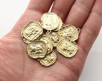 RAW BRASS, Ares madellion pendant, Brass, Jewelry making supplies, 5 pcs, [RQ6-R4]