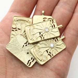 RAW MESSING, Tarot kaart hanger (De Zon), Cubic zircnoia, Messing, Sieraden maken benodigdheden, 5 stuks, [RQ16-G1]