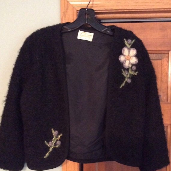 VINTAGE Glentex Boucle Bolero Jacket with Floral E