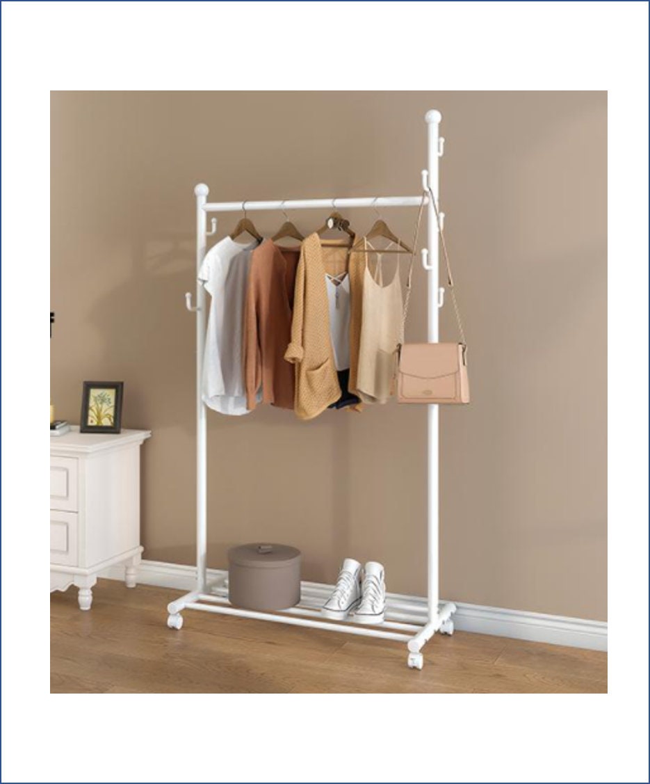 2-in-1 Coat Rack Rolling Garment Rack with Bottom Shelves 7 | Etsy