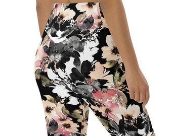 Floral High Waisted Bike Shorts with Pocket