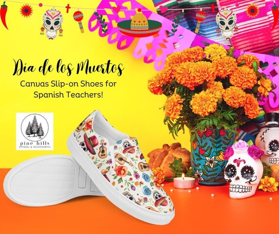 Womens Slip on Canvas Shoes for Spanish Teachers Day of the Dead Dia De Los Muertos Etsy
