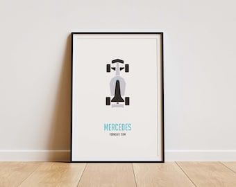 Mercedes F1 Poster: Modern Minimalist Formula 1 Racing Print