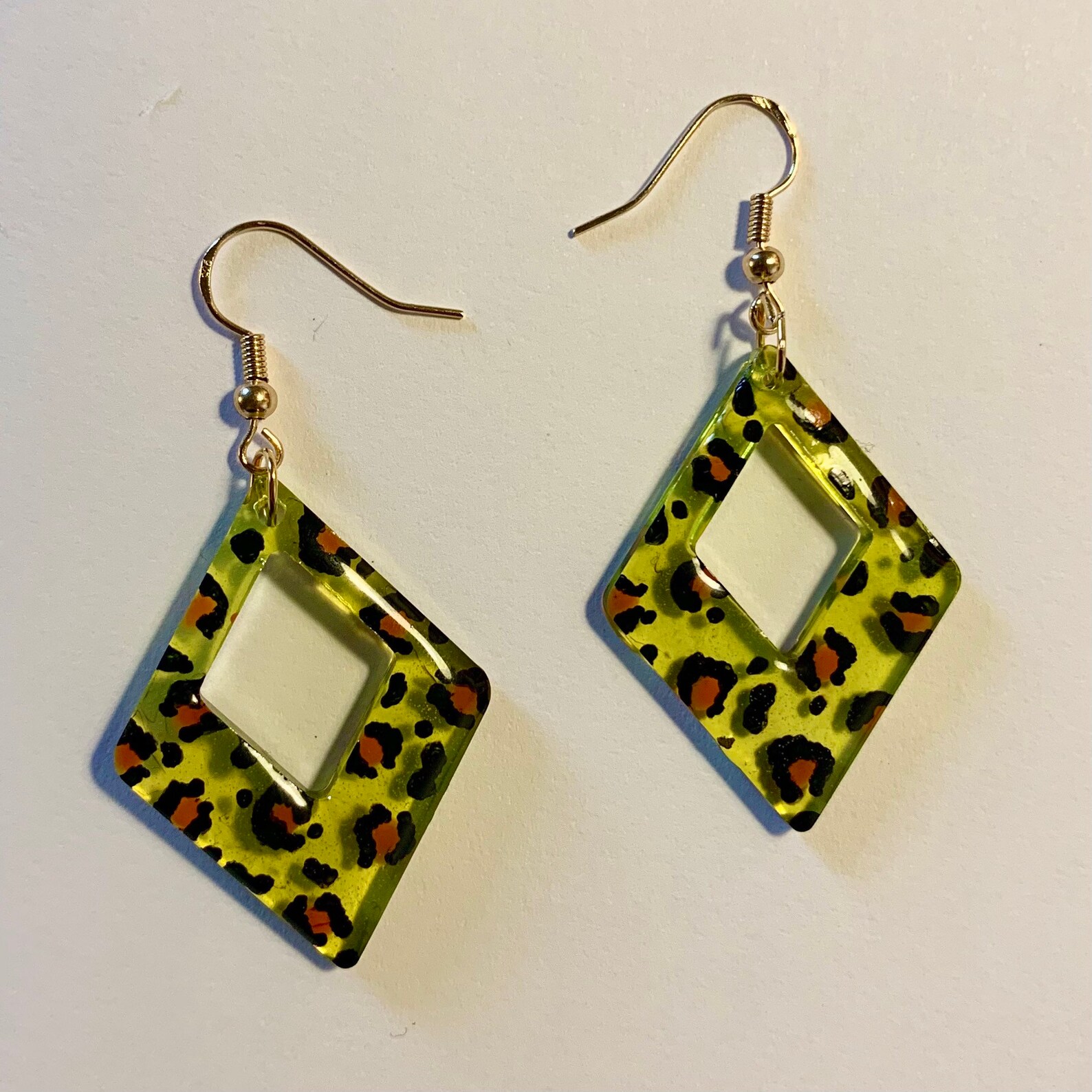Green Leopard Print resin earrings Etsy