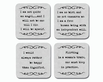 Jane Eyre Quotes Coasters - Gift for Reader - Neoprene Coasters With Jane Eyre Quotes - Book Quotes