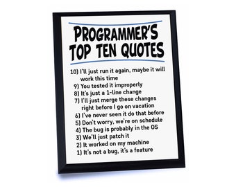 Funny Programmer Sign Plaque - Top Ten Quotes Sayings - Software Developer Computer Science Coder Information Technology