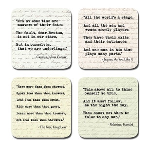 Shakespeare Coasters - Gift for Reader - Neoprene Coasters With Shakespeare Quotes