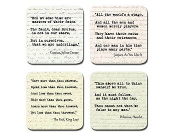 Shakespeare Coasters - Gift for Reader - Neoprene Coasters With Shakespeare Quotes