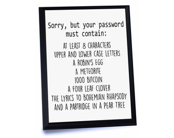 Funny Programmer Sign Plaque - Sorry Your Password Must Contain - Software Developer Computer Science Coder Information Technology