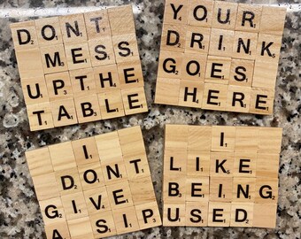 Set of 4 Cocktail Drink Coasters Absorbent McCarter Coasters Housewarming Gift Game Night Protects Furniture Stone
