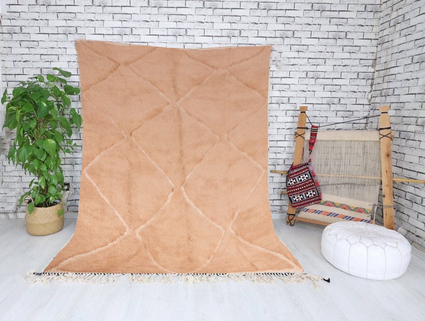 Tapis Marocain Personnalisé - Tapis Orange Beni Ourain Noué à La Main Boho Berbère en Laine