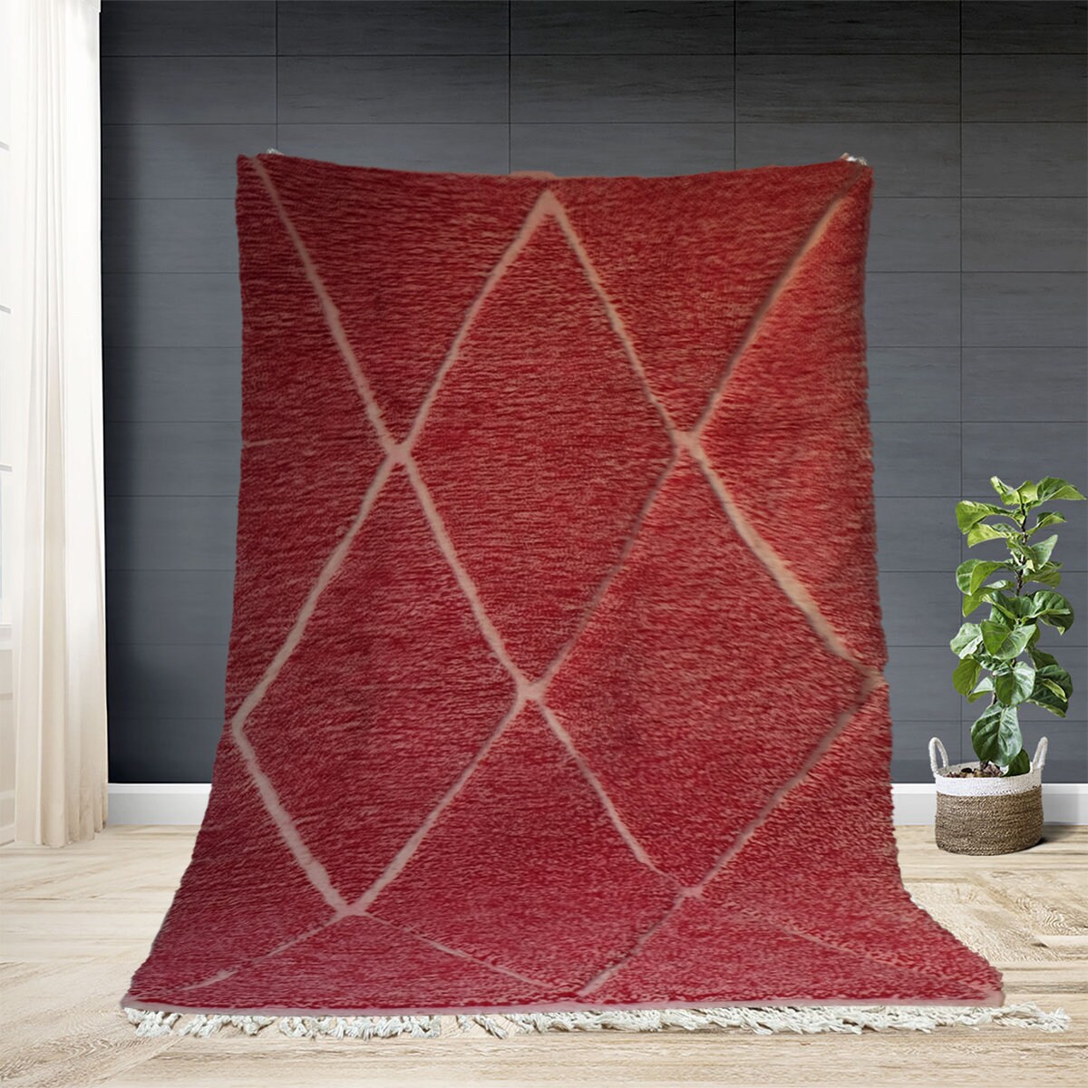 Tapis Marocain Personnalisé - Tapis Rouge Beni Ourain Noué à La Main Boho Berbère en Laine