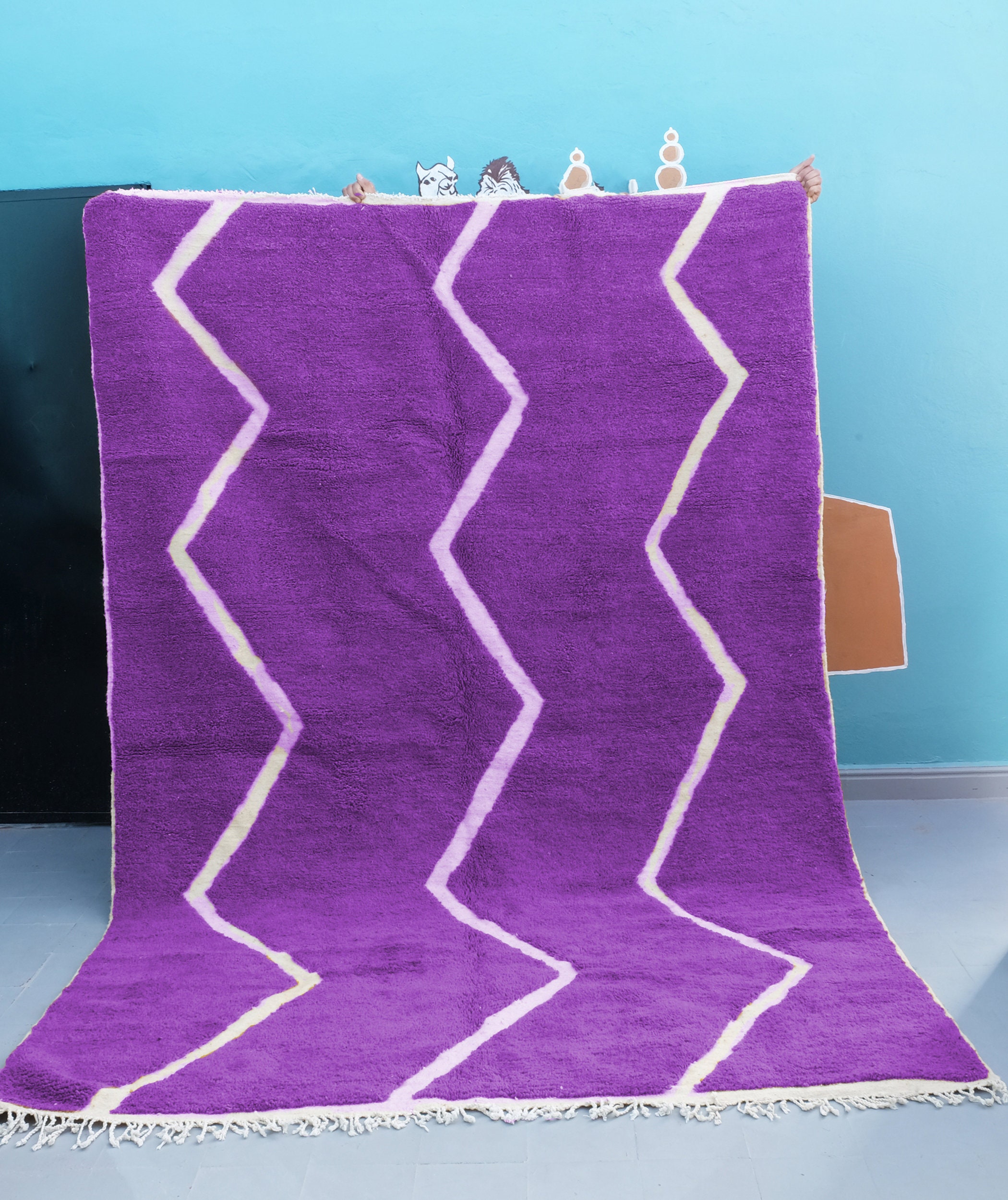 Tapis Marocain Personnalisé - Tapis Violet Beni Ourain Noué à La Main Boho Berbère en Laine