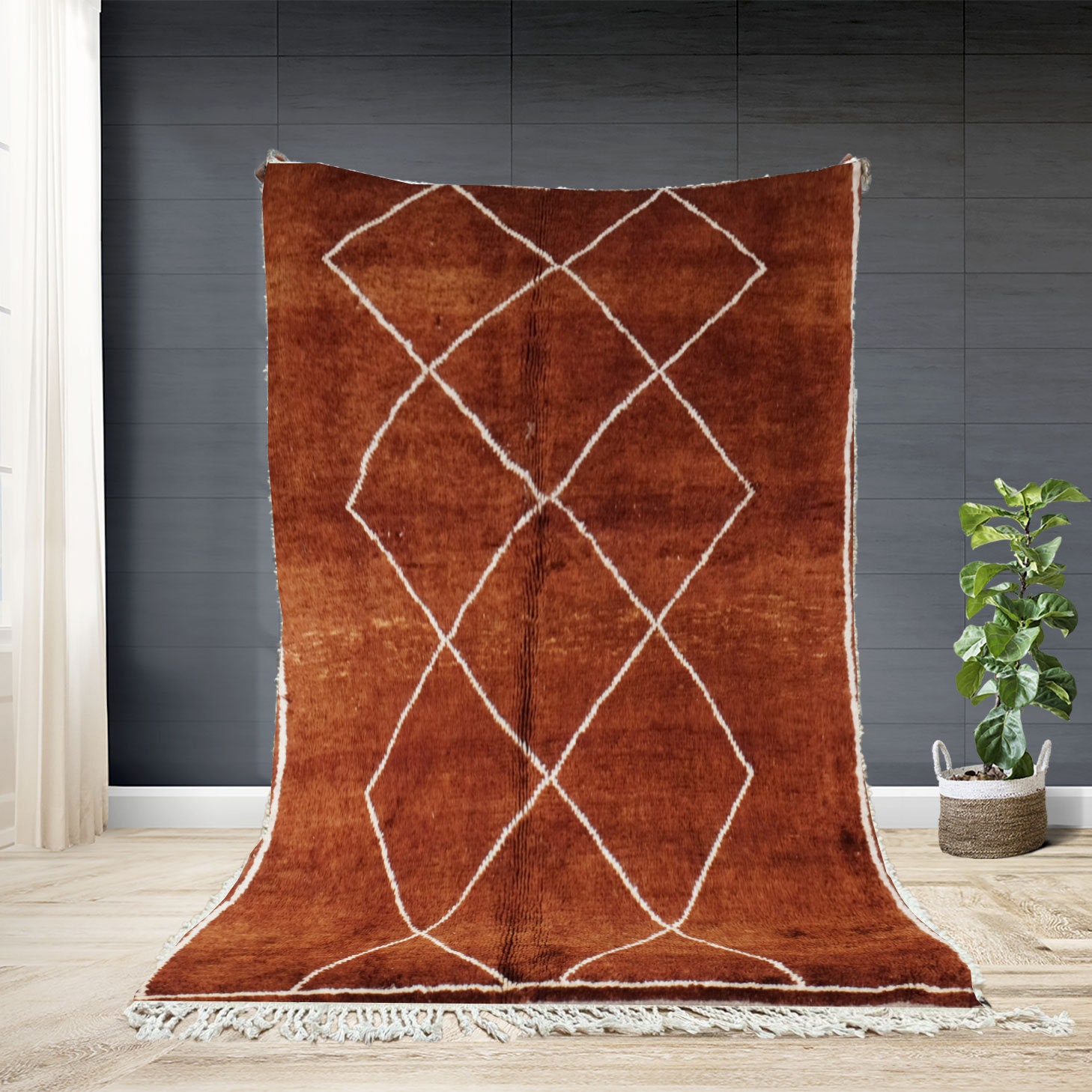 Tapis Marocain Personnalisé - Tapis en Cuivre Beni Ourain Noué à La Main Boho Berbère Laine