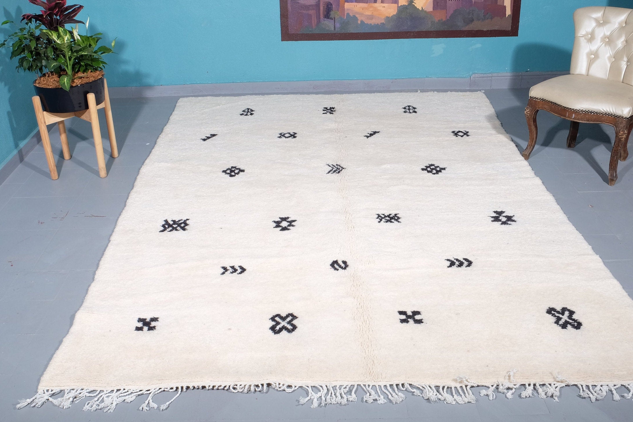 Tapis Marocain Personnalisé - Tapis Beni Ourain Noué à La Main Boho Berbère en Laine, Fait Main