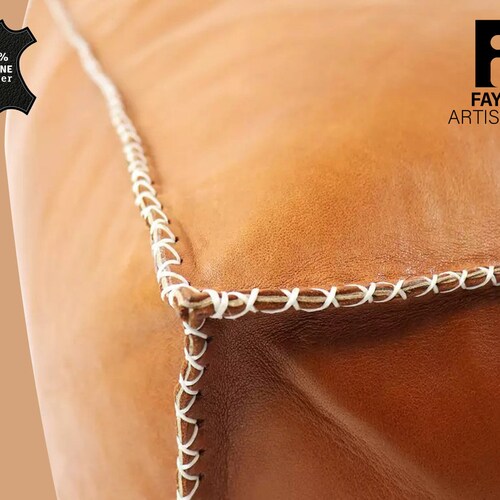Ottoman pouf | Moroccan Leather Pouf| Square Pouf | Moroccan Leather Pouf | Leather shops Pouf | Square Leather pouf | Leather pouf ottoman