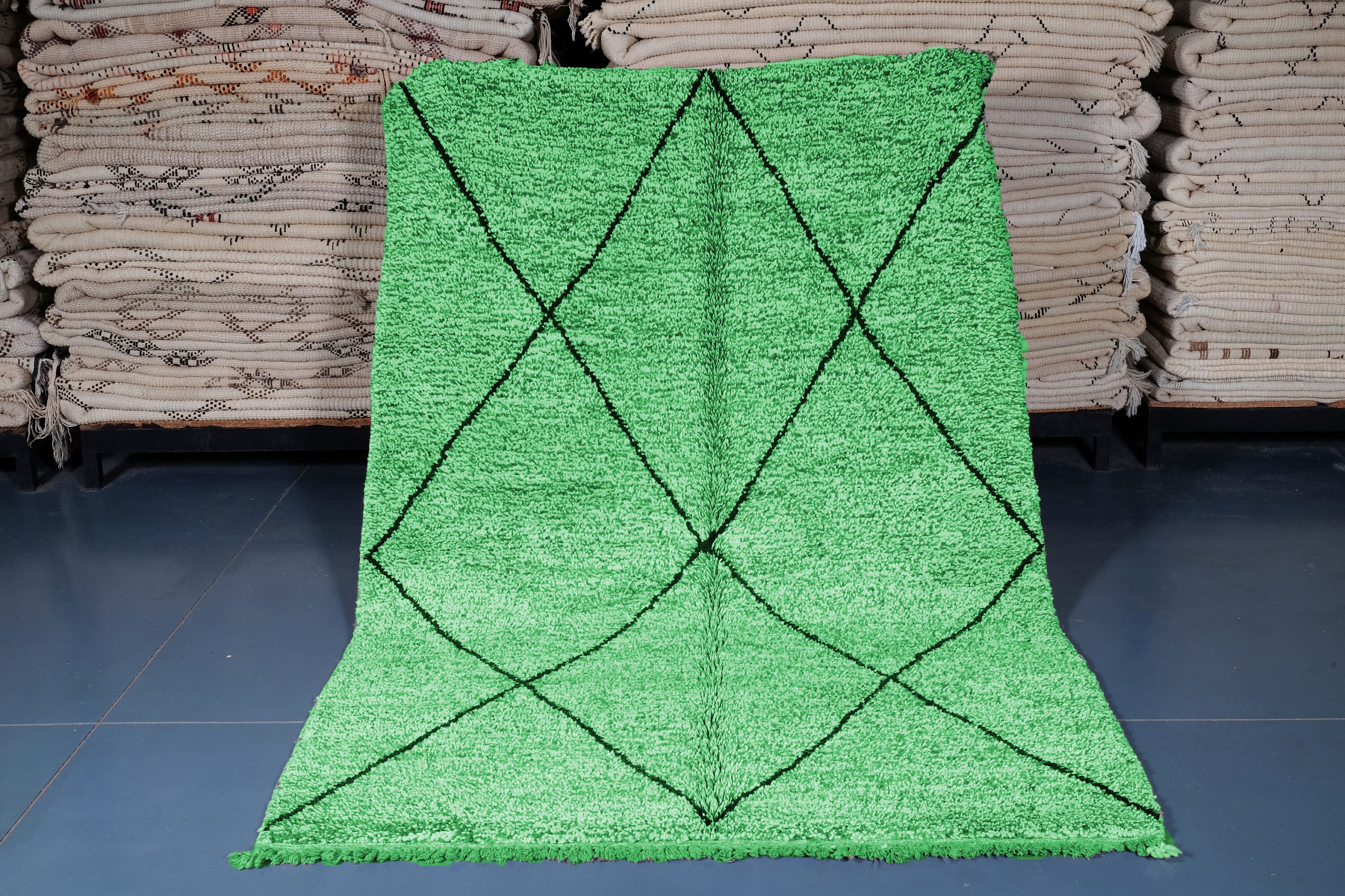 Tapis Marocain Personnalisé - Tapis Vert Beni Ourain Noué à La Main Boho Berbère en Laine