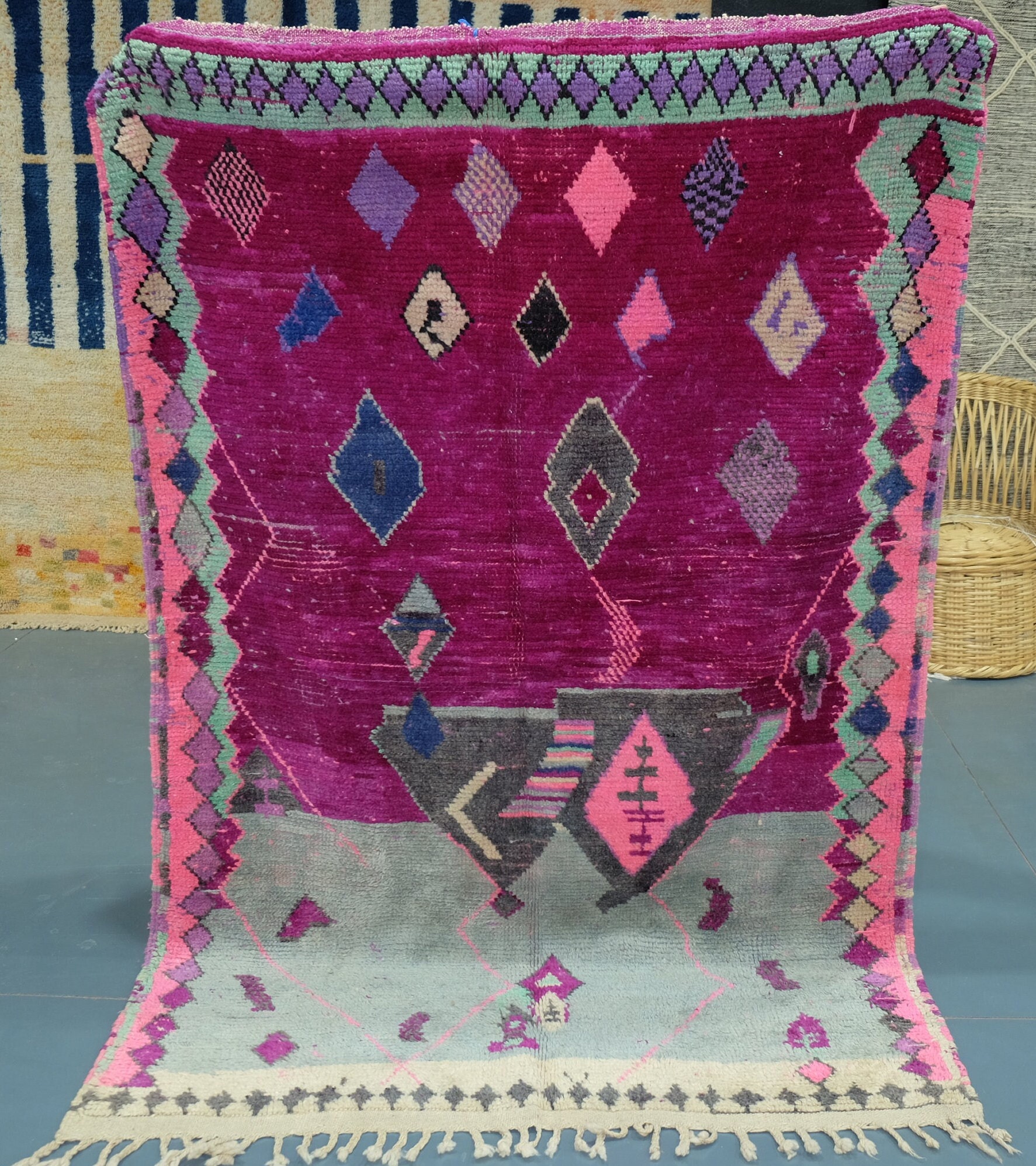 Tapis Marocain Personnalisé - Tapis Coloré Beni Ourain Noué à La Main Boho Berbère en Laine