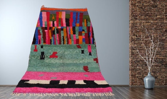 Tapis Marocain Personnalisé - Tapis Vert Berbère Noué à La Main Boho en Laine