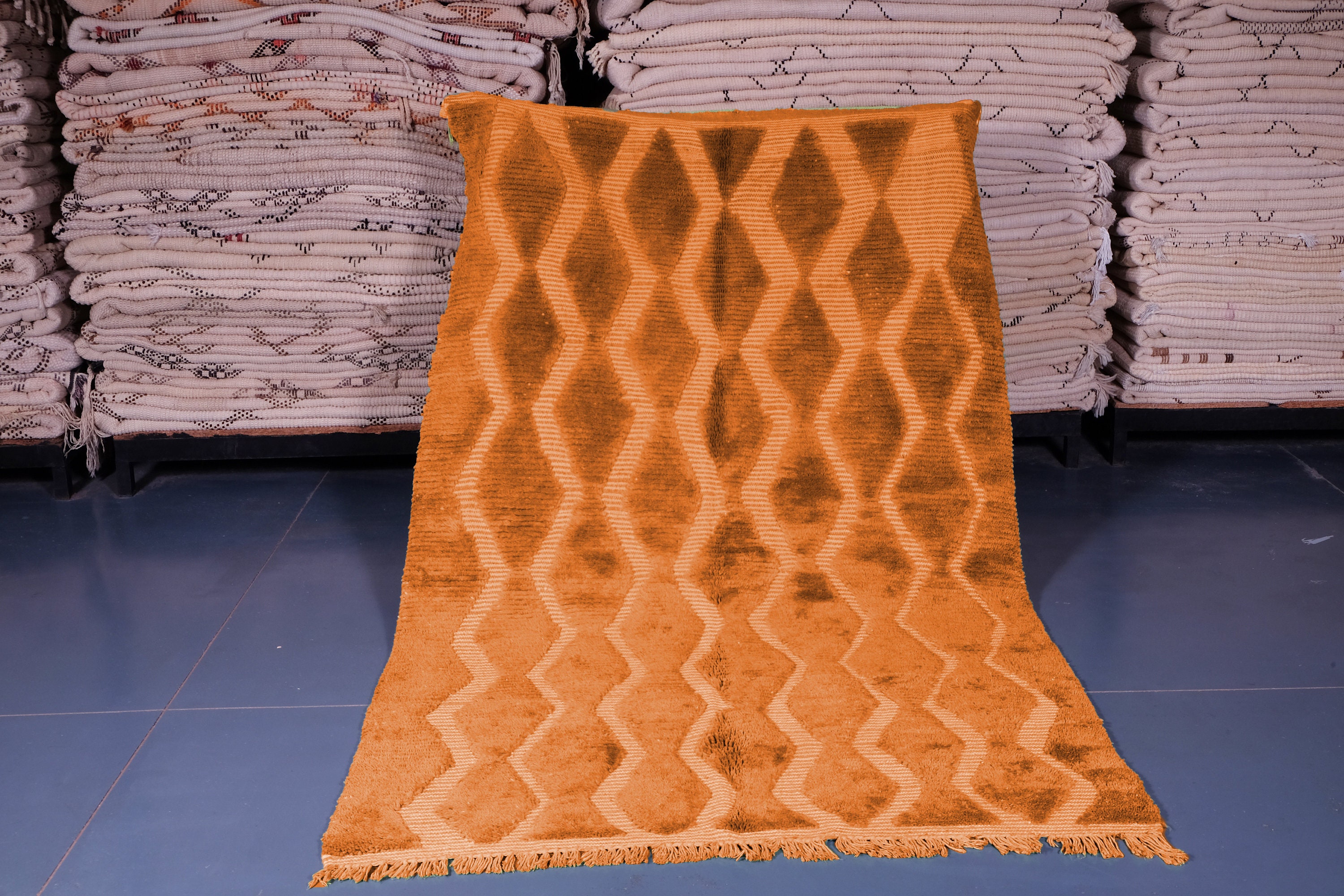 Tapis Marocain Personnalisé - Tapis Orange Beni Ourain Noué à La Main Boho Berbère en Laine