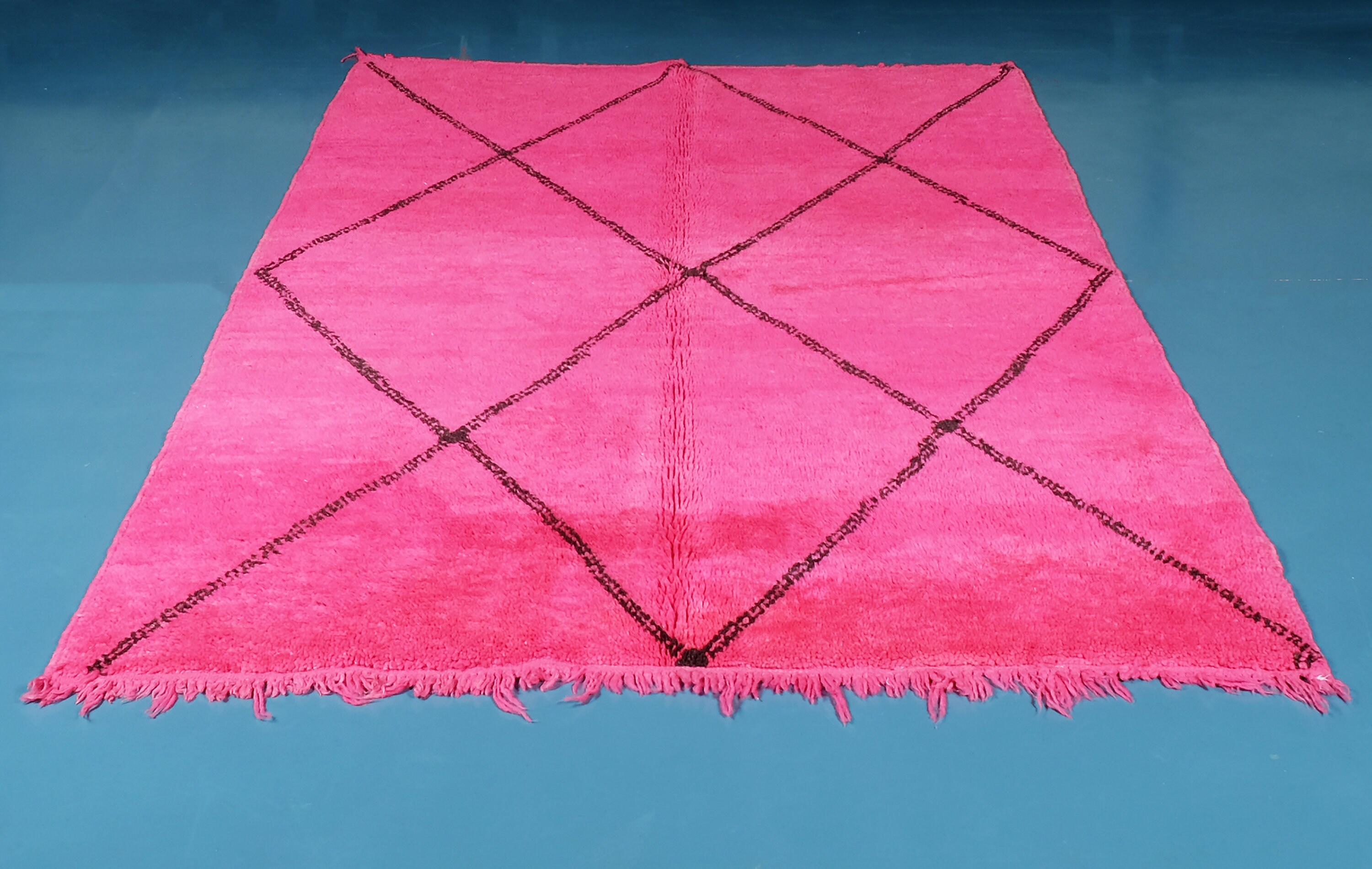 Tapis Rose Marocain, 100% Laine, Tapis Beniourain Tissés à La Main, Losange, Symboles Berbères Maroc