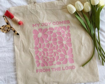 Joy Comes From the Lord Tote Bag | Christian Tote Bag Aesthetic Tote Bag Quote Tote Bag Bag Trendy Tote Bag Canvas Christian Gift Christmas