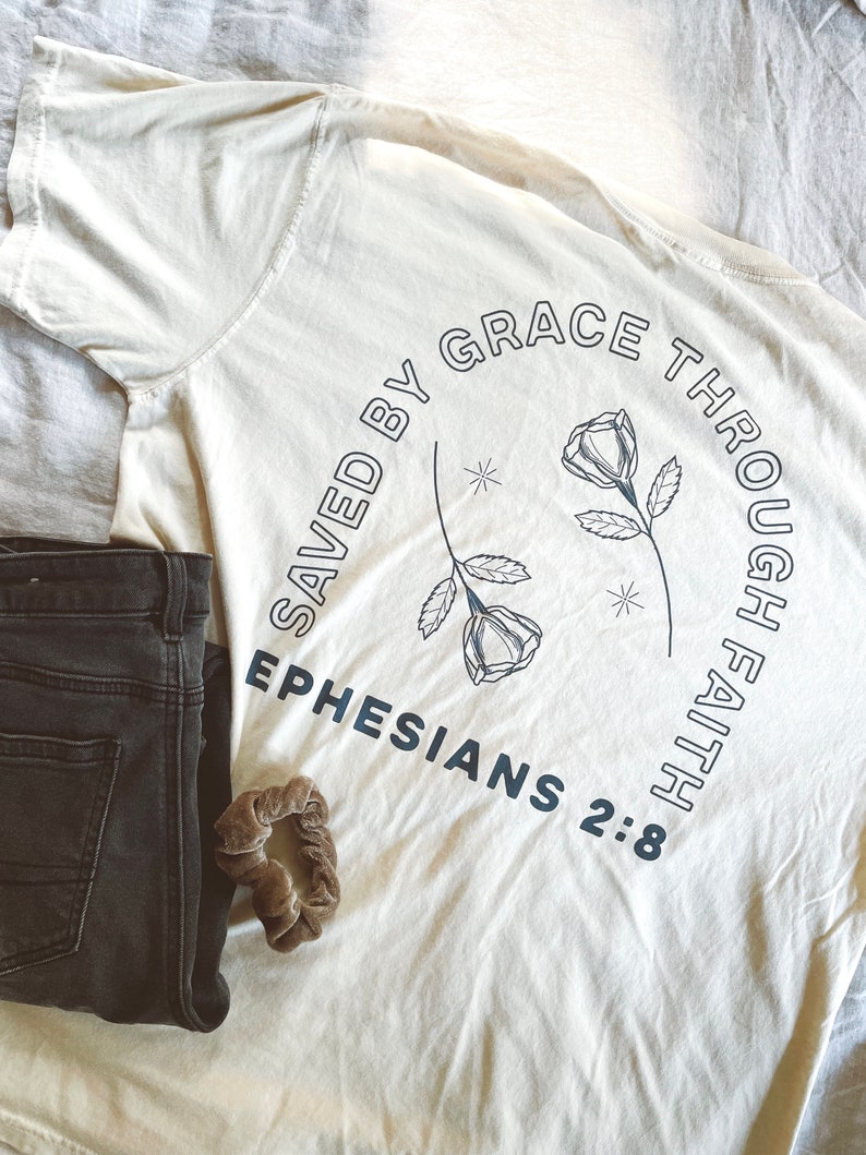 Saved By Grace T-shirt | Christian T-Shirt, Gifts for Women, Christian Tee, Scripture Shirts for Women, Boho Shirts, Christian Clothing 