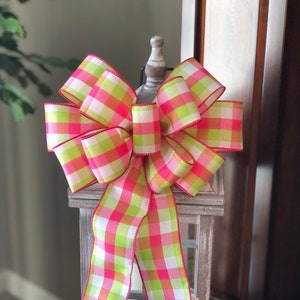 Spring Plaid Wreath Bow, Spring Wreath Bow for Front Door, Spring Lantern Bow