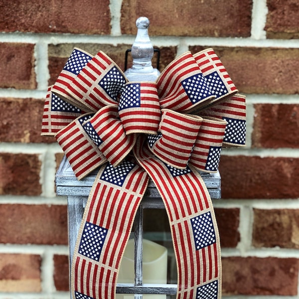 American Flag Patriotic Bow, Memorial Day Wreath Bow, American Flag Wreath Bow, Patriotic Wreath Bow, July 4th Bow, Veterans Day Wreath Bow