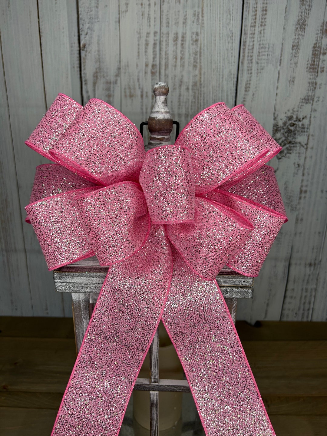 Pink Glitter Wreath Bow Pink Wreath Bow Winter Wreath Bow Etsy