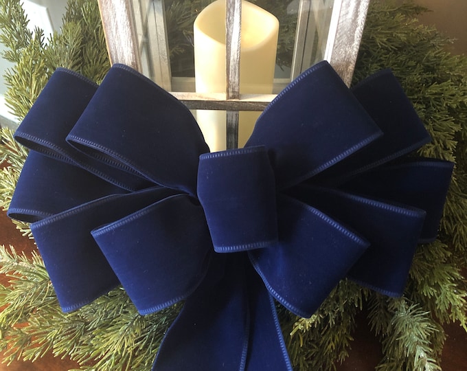 Navy and Gold Christmas Bow With Gold Glitter Snowflakes Gold Glitter