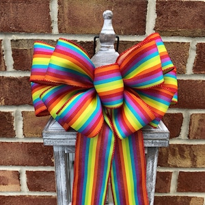 Rainbow Stripe Pride Bow for Front Door Wreath, Pride Bow, Love is Love Bow, LGBT Pride Bow, Rainbow Bow, Pride Decorations