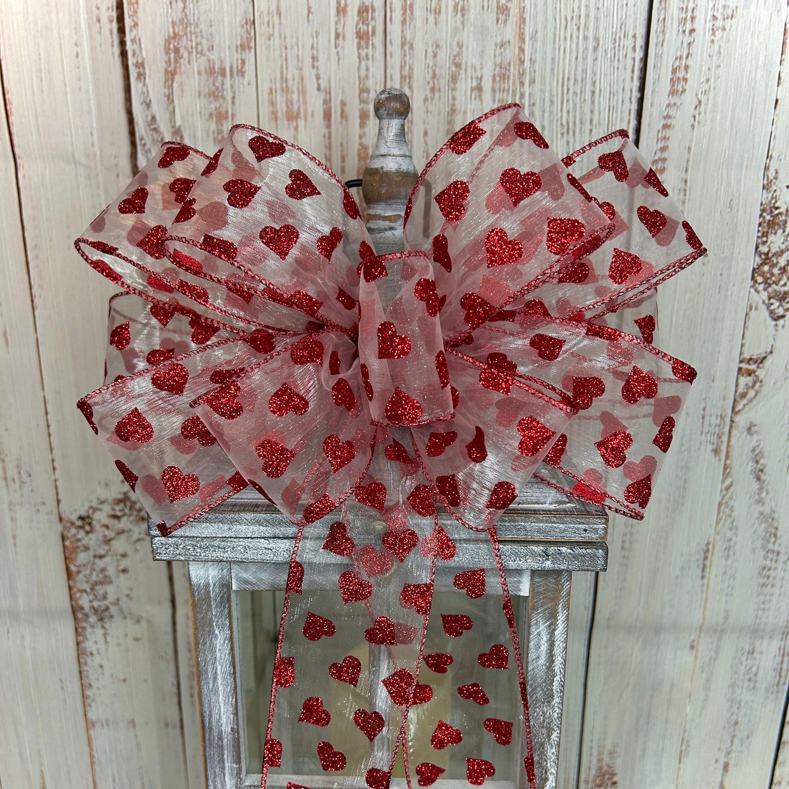 Valentine's Day Bows - Spring Bows - Wired Valentine Candy Hearts Bow 10  Inch