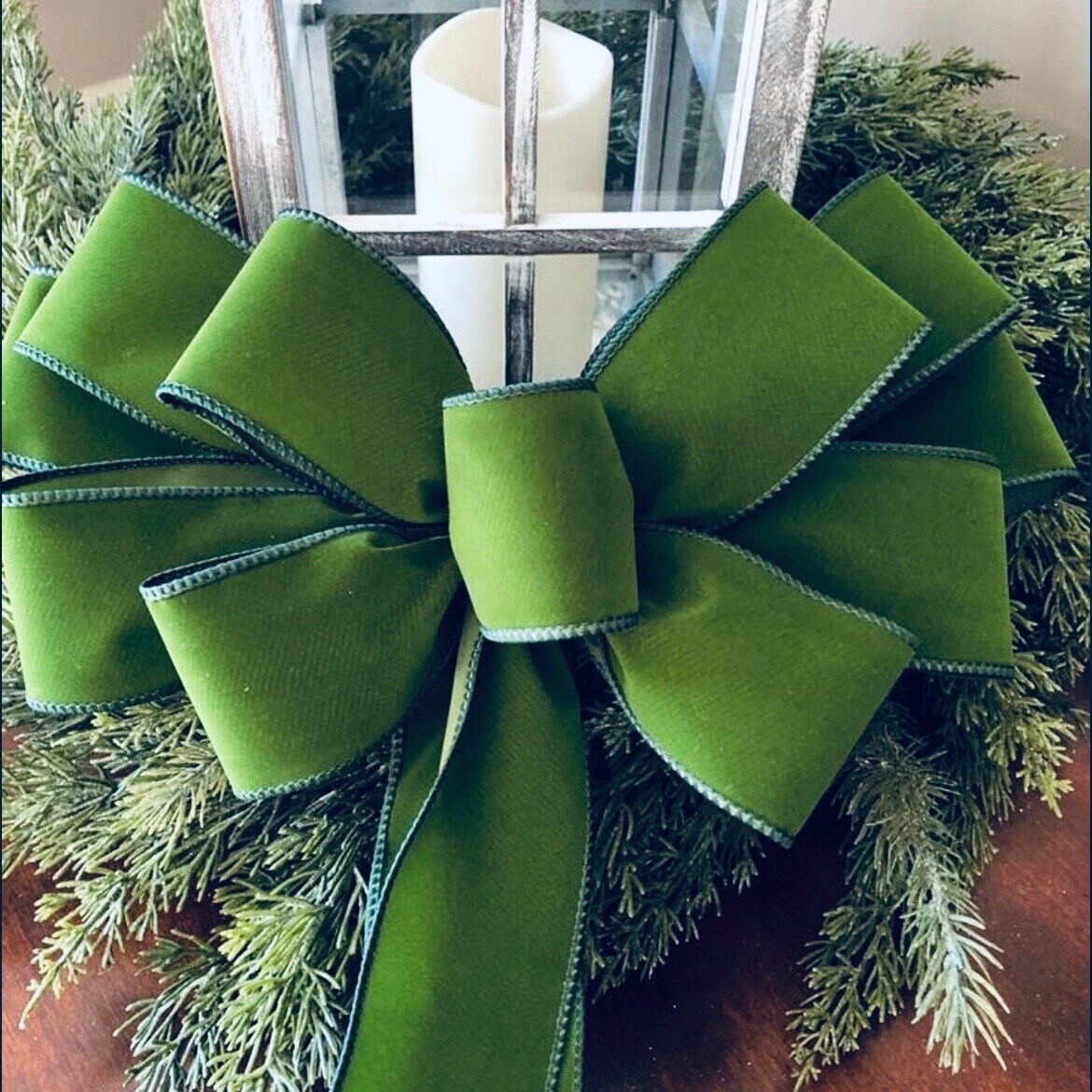 Fall Sheer Bows - Wired Moss Green Sheer Chiffon Wreath Bows 6 Inch