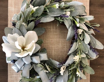 Lamb's Ear & Magnolia Wreath, Gift for Mom, Spring Wreath