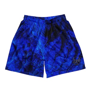 Unbounded Training Shorts, Summer Breathable Mesh Workout, Blue Pattern Print, Black Background, Gym, CrossFit, Athletic Fitness, Unisex