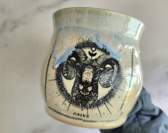 Aries sign pottery cup, ceramic tea mug, hand warmer, astrology birthday gift, horoscope sign, zodiac, gift for her, Canada