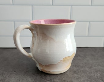 Handmade coffee mug, ceramic tea cup, pink pottery gift for her, teacher or office drink mug, cute pink tumbler, ceramic home decor