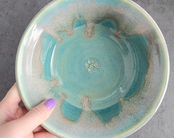 Handmade ceramic pet food bowl and water bowl, seconds, turquoise ceramic gift for pets, for dog or cat owner, kibble feeding bowl