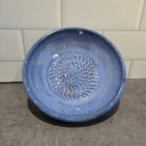Blue Ceramic Garlic Grater Dish: Handmade Kitchen Tool