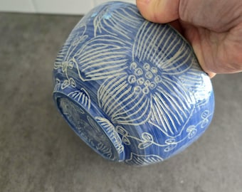Handmade ceramic bowl, hand carved bowl, pasta or salad bowl, porcelain kitchenware, flower texture,  housewarming gift, made in Canada
