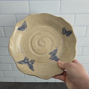 Handmade butterfly pottery dinner, speckled pottery plate, hand sculpted pasta dish, minimalist home decor, kitchen gift