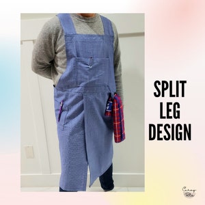 Cotton split leg apron for pottery, durable apron with pockets, cross back design, for clay and paint, easy to clean, blue, Canada