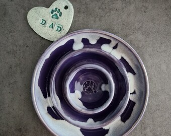 Purple ceramic slow feeder, dog puzzle food bowl, pet birthday gift, for kibble, small food puzzle bowl for pets, puppy adoption gift