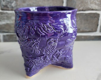 Handmade hummingbird mug, coffee cup with handle, large purple ceramic mug, for tea, garden theme, hand sculpted pottery, Canada