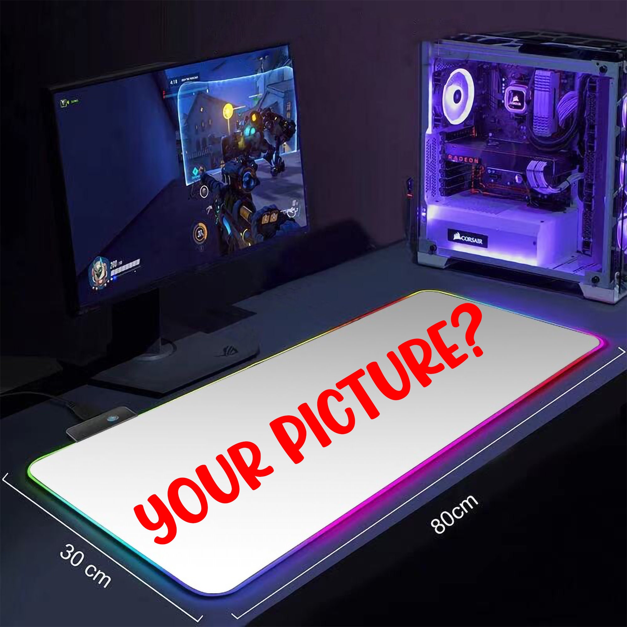 Xxl Custom large LED RGB personalized Gaming Desk Mat for PC Etsy